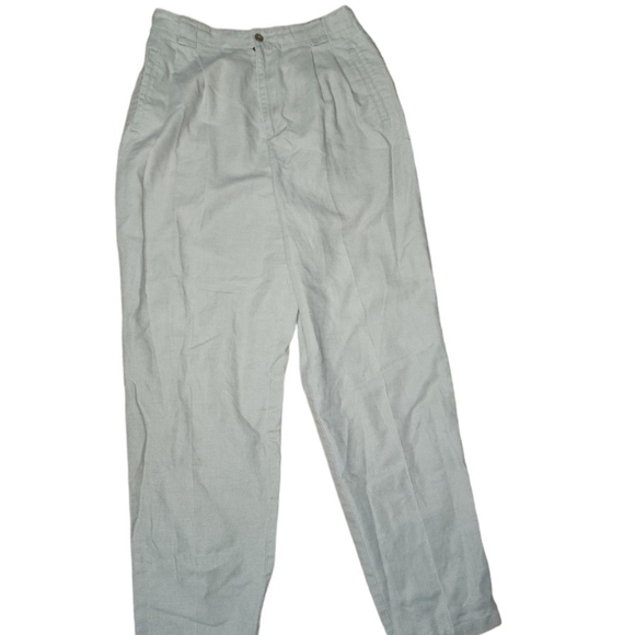 SOLD Women's Vintage 90s Pleated Pants High Waist Linen Blend Green Size 12 - Picture 1 of 5